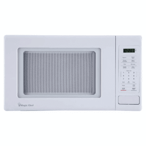 Magic Chef 0.9 Cubic Feet 900 Watt Small Stainless Countertop Microwave Oven for Compact Spaces W/ 6 Pre Programmed Cooking Modes, White