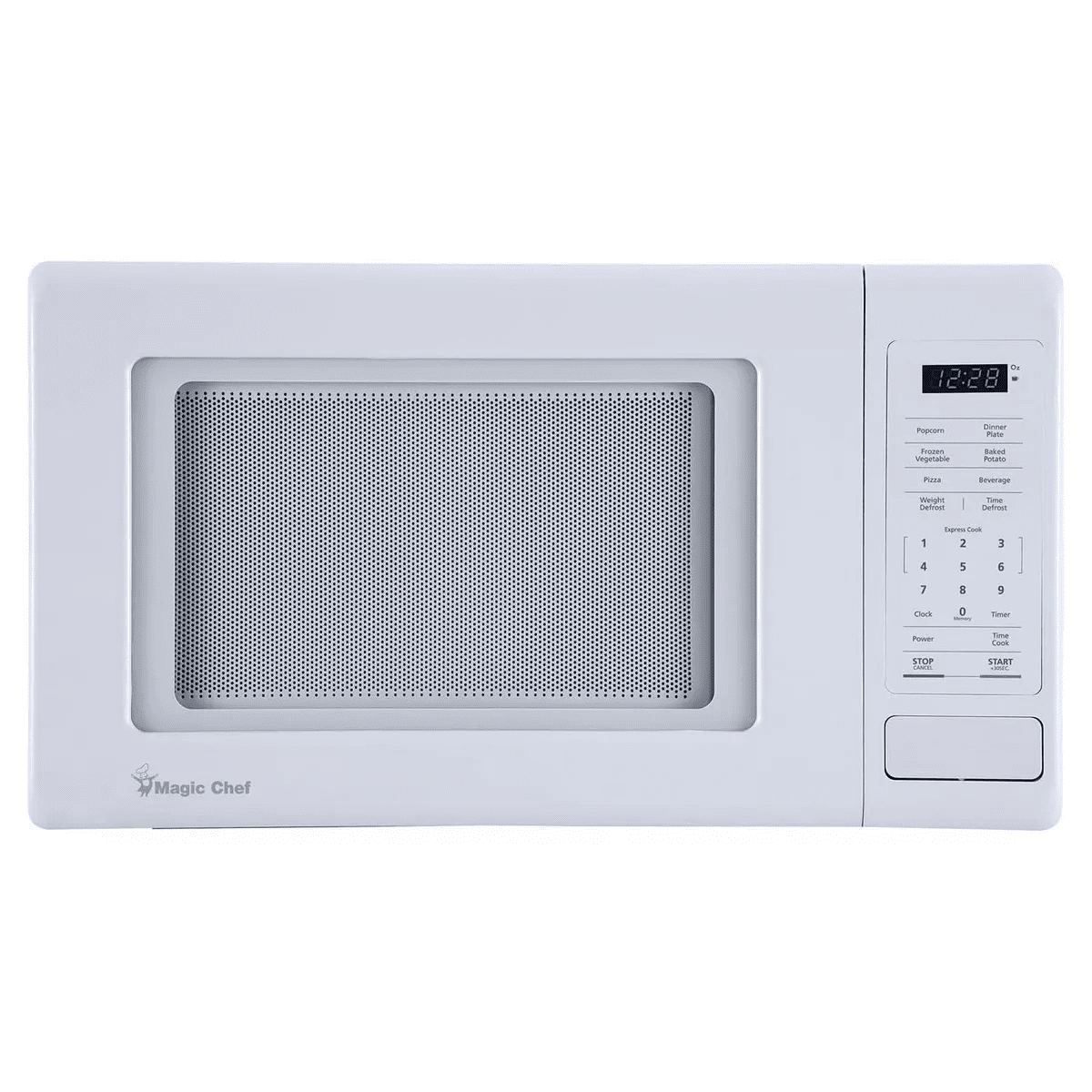 Magic Chef 0.9 Cubic Feet 900 Watt Small Stainless Countertop Microwave Oven for Compact Spaces W/ 6 Pre Programmed Cooking Modes, White