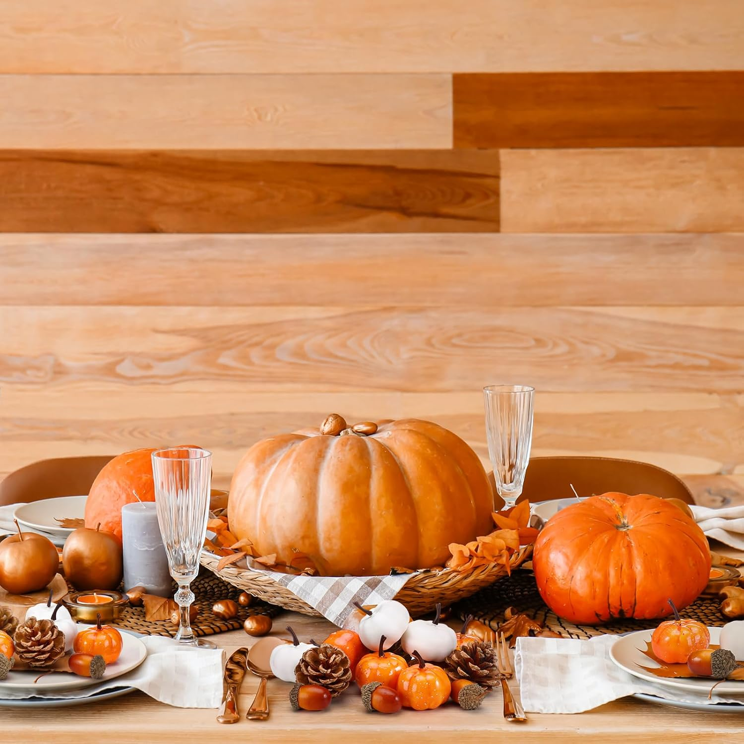 120Pcs Mini Pumpkins Acorns Pine Cones Fall Decoration Thanksgiving Artificial Small Pumpkins Fake Props Bulk Rustic Vase Filler for Autumn Harvest DIY Craft Table Centerpiece(Lovely Color) - Image 6