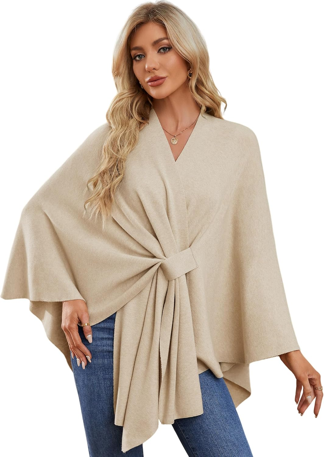Women'S Elegant Shawl Wraps Soft Open Front Poncho Sweater for Spring Fall Winter