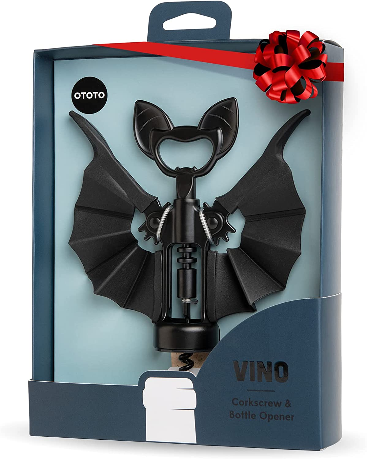 Vino Spooky Bat 2-In-1 Wine & Beer Opener, Corkscrew & Bottle Opener - Goth Wine Accessories & Gifts for Wine Lovers