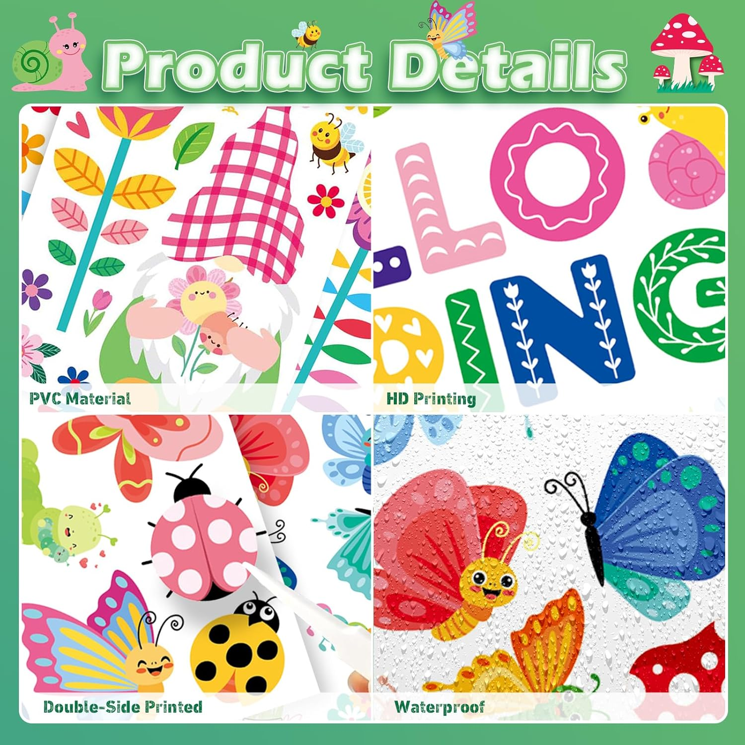 Spring Window Clings - 9 Sheets 112 Pcs Hello Spring Window Clings Colorful Flower Gnome Windows Decal Stickers Decor for Glass Windows Classroom Home Office - Image 6