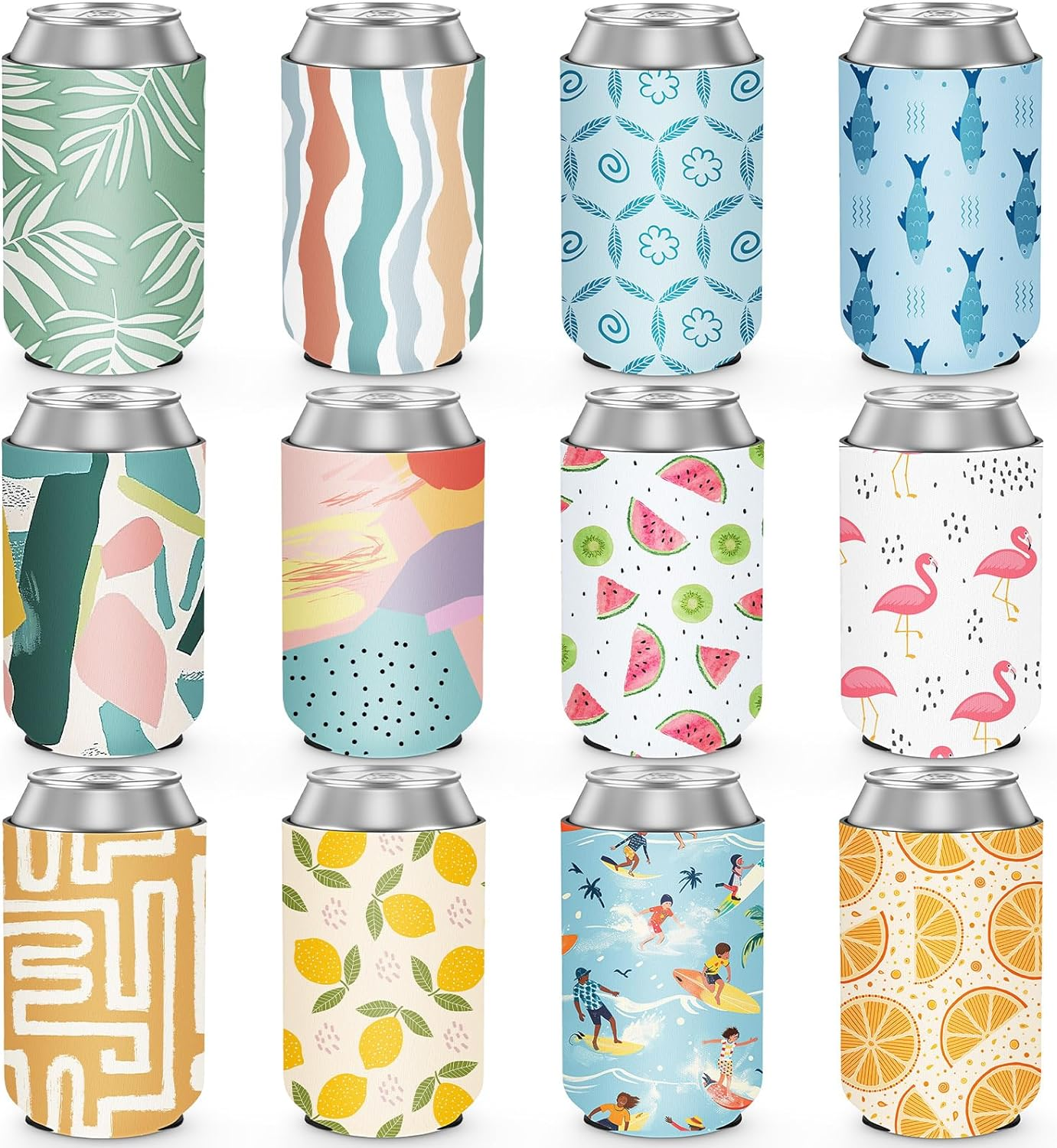 12 Pack Summer Can Cooler Sleeve Insulated Neoprene Can Coolers in Bulk, Beach Pool Bottle Can Drink Holder Party Decorations, Men Women Birthday Bachelorette Party Favor Gifts