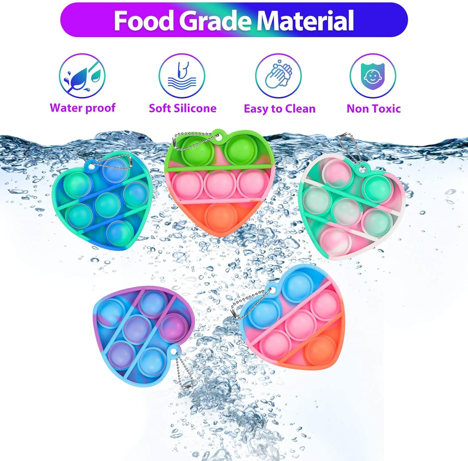 Pop Fidget Toys Bulk Its Valentines Day Gifts for Kids Classroom 30 Pack Valentine Party Favors for Kids Mini Pop Heart Keychain It Fidget Toy Fidgets for Classroom Prizes Birthday Goodie Bag Stuffers - Image 3