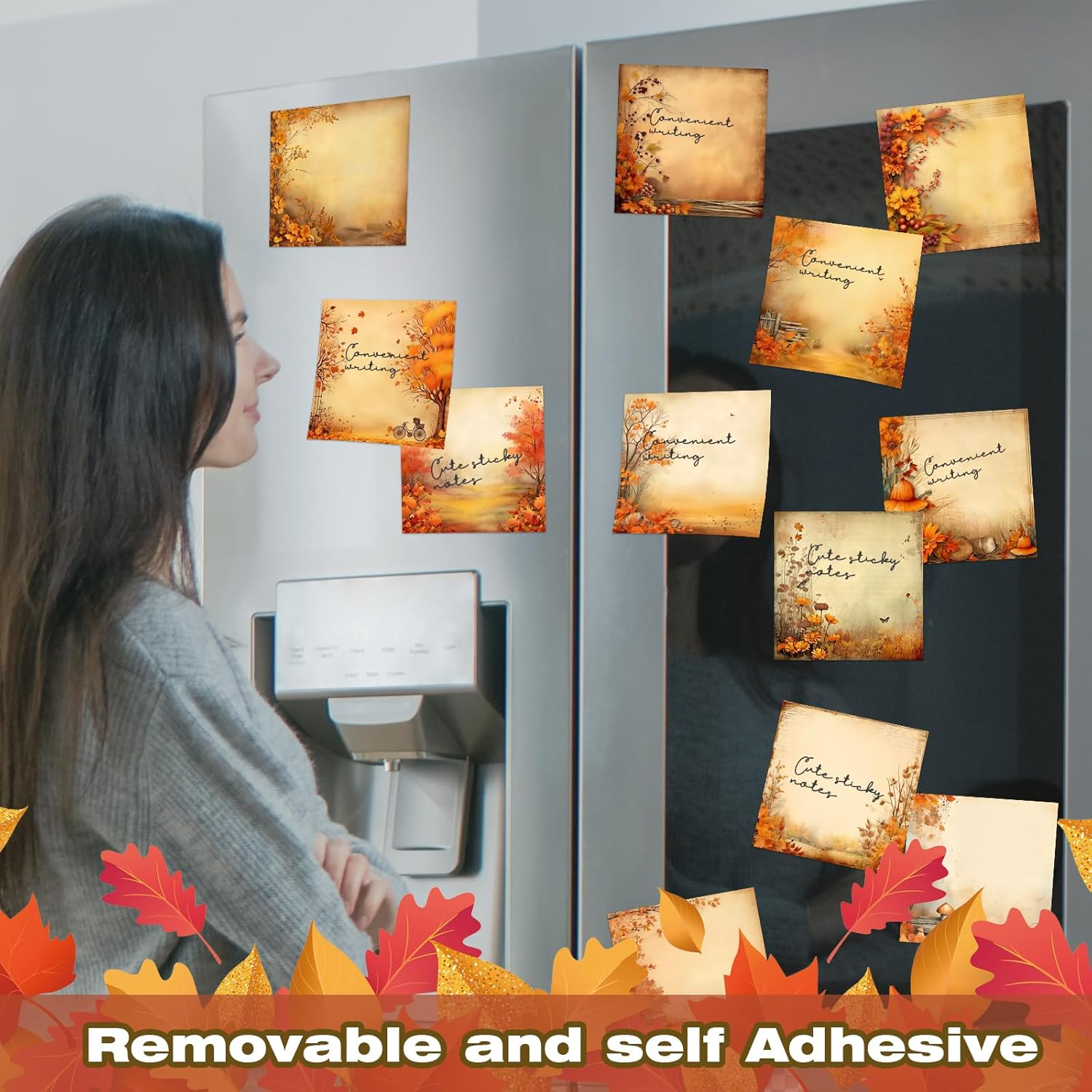 16 Pieces Fall Sticky Notes 3X3 Inch Cute Fall Maple Leaf Note Pads Adesive Memo Notes for Reminder Studying Planning School Office Home Teacher Student Present, 16 Designs - Image 7