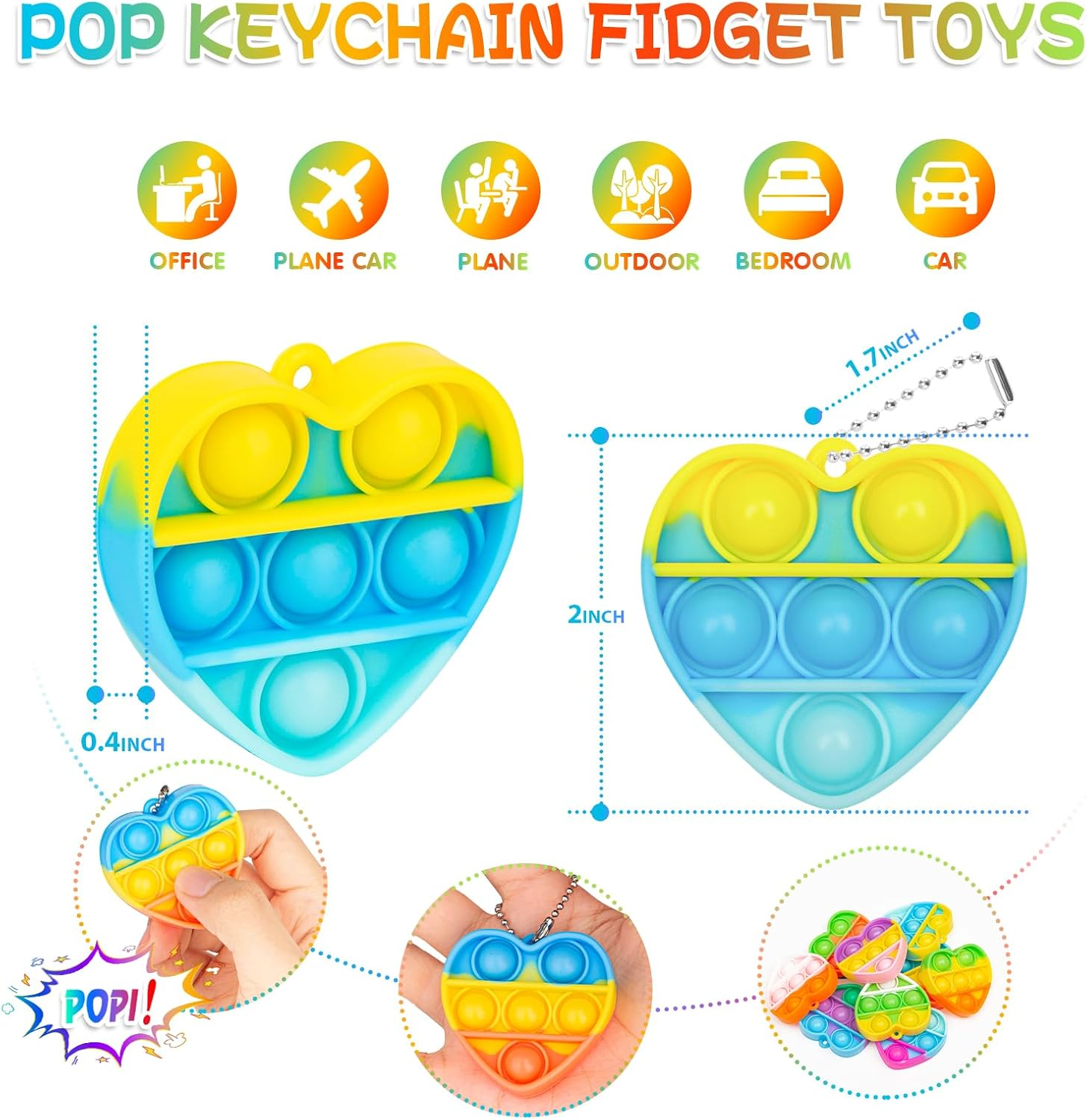 Pop Fidget Toys Bulk Its Valentines Day Gifts for Kids 30 Pack Valentines for Kids Classroom Valentines Day Party Favors Mini Heart Pop Fidget Keychain It Bulk Toys Valentine Goodie Bags Boys Girls - Image 2