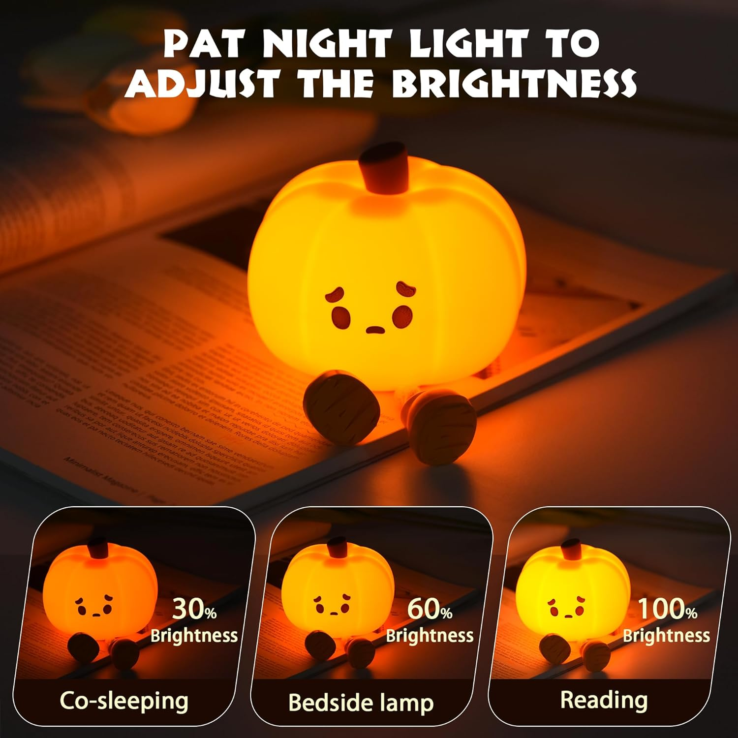 Pumpkin Night Light, Cute LED Lamp, Silicone Dimmable Nursery Nightlight for Kids, Silicone Rechargeable Bedside Touch Lamp, Funny Office Desk and Halloween Decor for Woman and Kids - Image 2