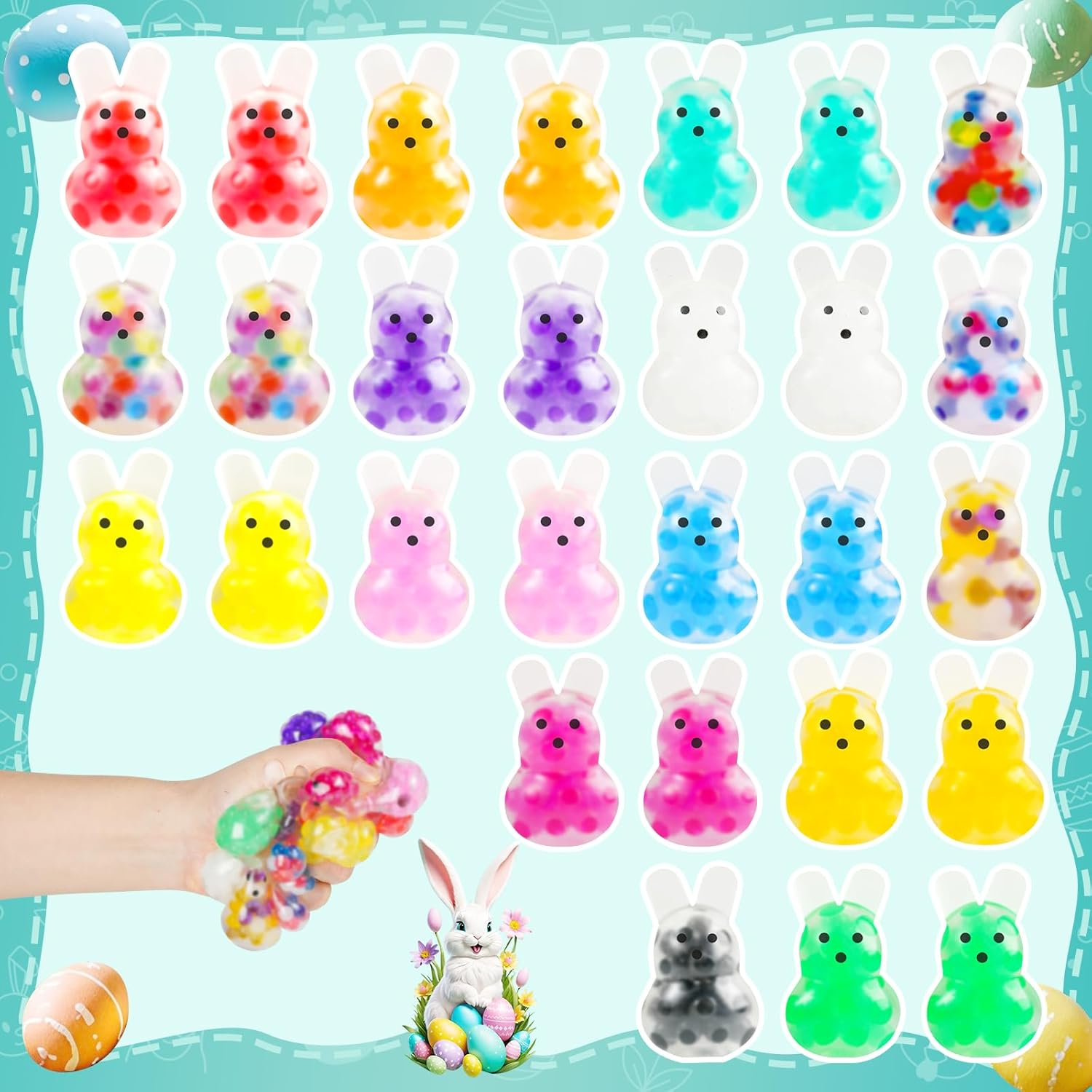 28Packs Easter Bunny Stress Balls,Easter Basket Stuffers,Easter Squishy Squeeze Balls Bulk Fidget Toys for Adults,Stress Relief Balls,Easter Gifts Party Favors (Colorful-28) - Image 5