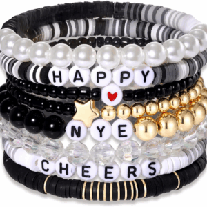 New Year Bracelets for Women Beaded Stretch Bracelets Clay Beaded Bracelets Stackable Bracelets Preppy 2024 Happy New Year Party Jewelry Gift