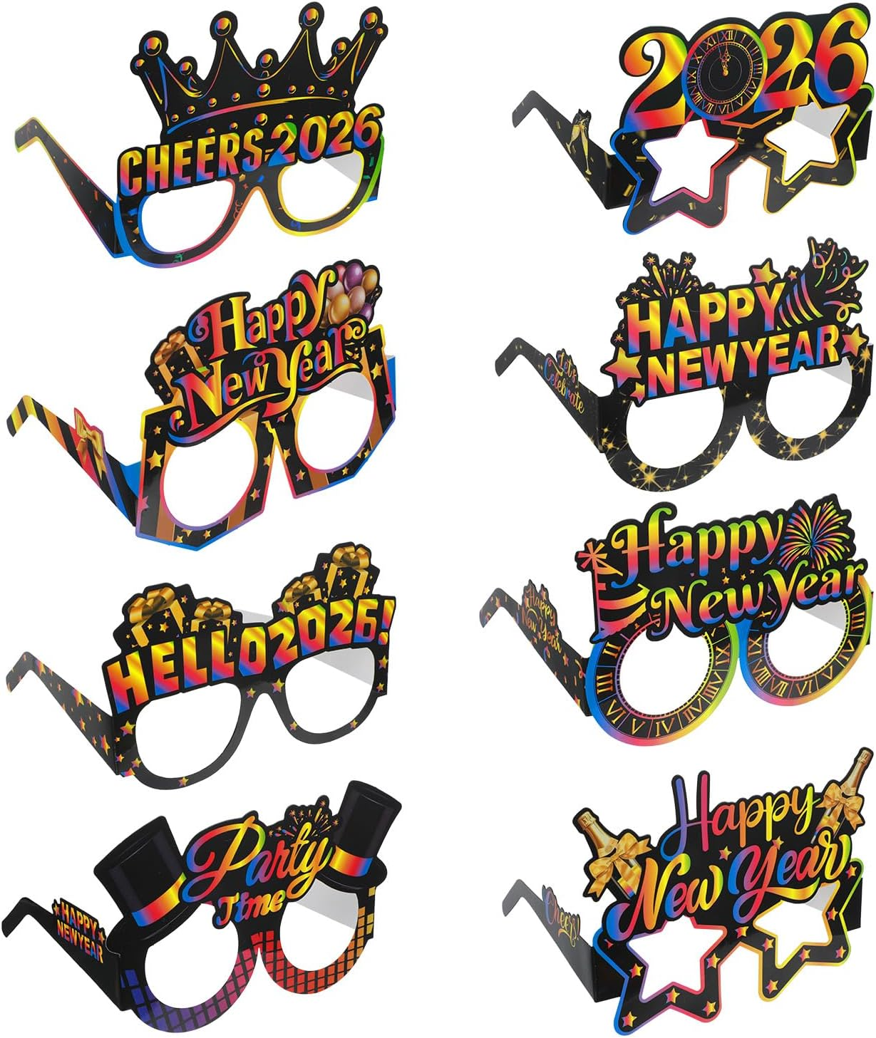 2026 New Year Party Eyeglasses,8 Pcs Eve Decorations Glasses Happy New Years Eve Party Photo Props Hello 2026 Novelty Paper Glasses Parties Favors Gift Supplies