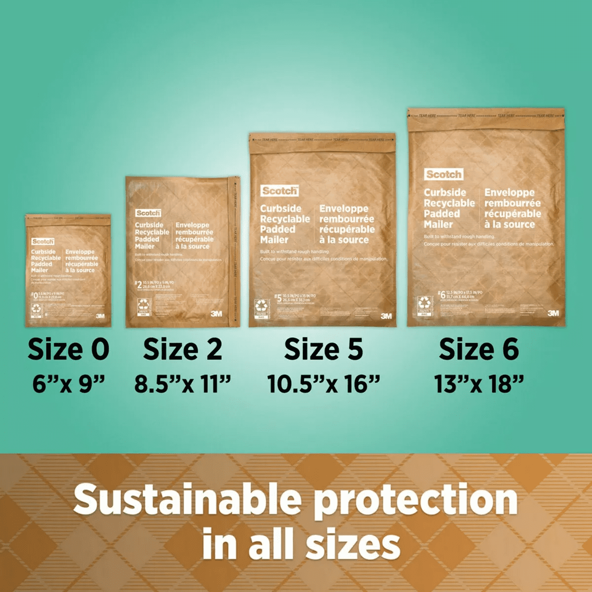 Scotch 6Pk 10.5"X14.7" Curbside Recyclable Mailer Size 5 Brown: Self-Adhesive Padded Shipping Envelopes - Image 9