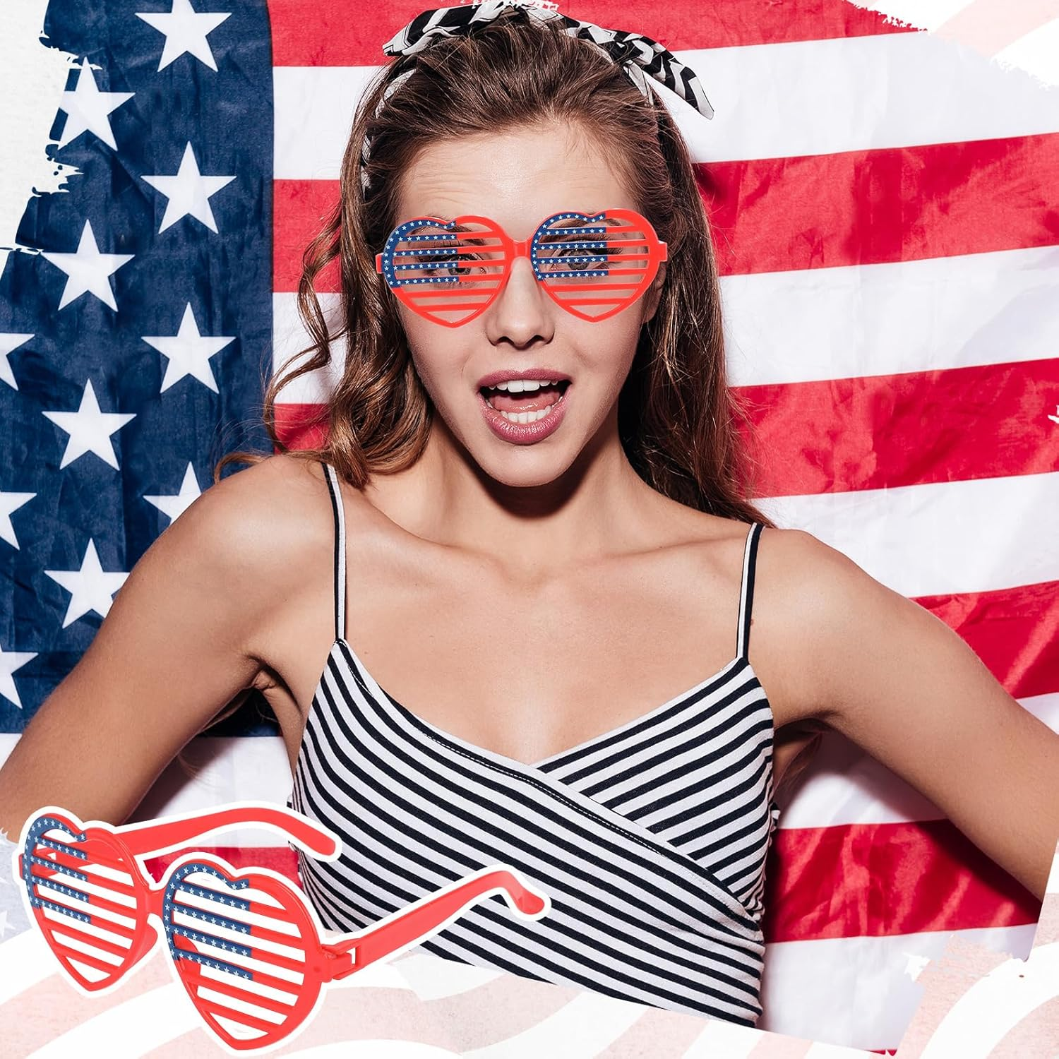 28 Pcs Patriotic Glasses American Flag Shutter Glasses Plastic Heart Shaped Sunglasses USA Independence Day Party Favors, Patriotic Decorations Red White and Blue Sunglasses - Image 4