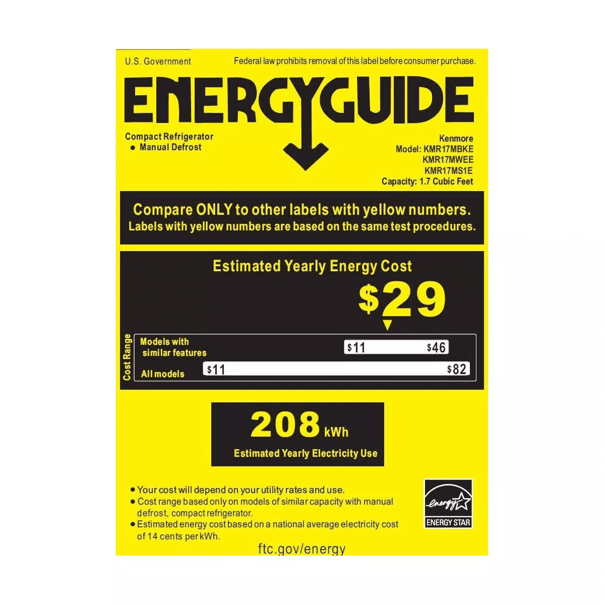 Kenmore 1.7 Cu-Ft Refrigerator - Black: Compact Dorm Fridge, Energy Star, Reversible Door, Adjustable Thermostat - Image 6