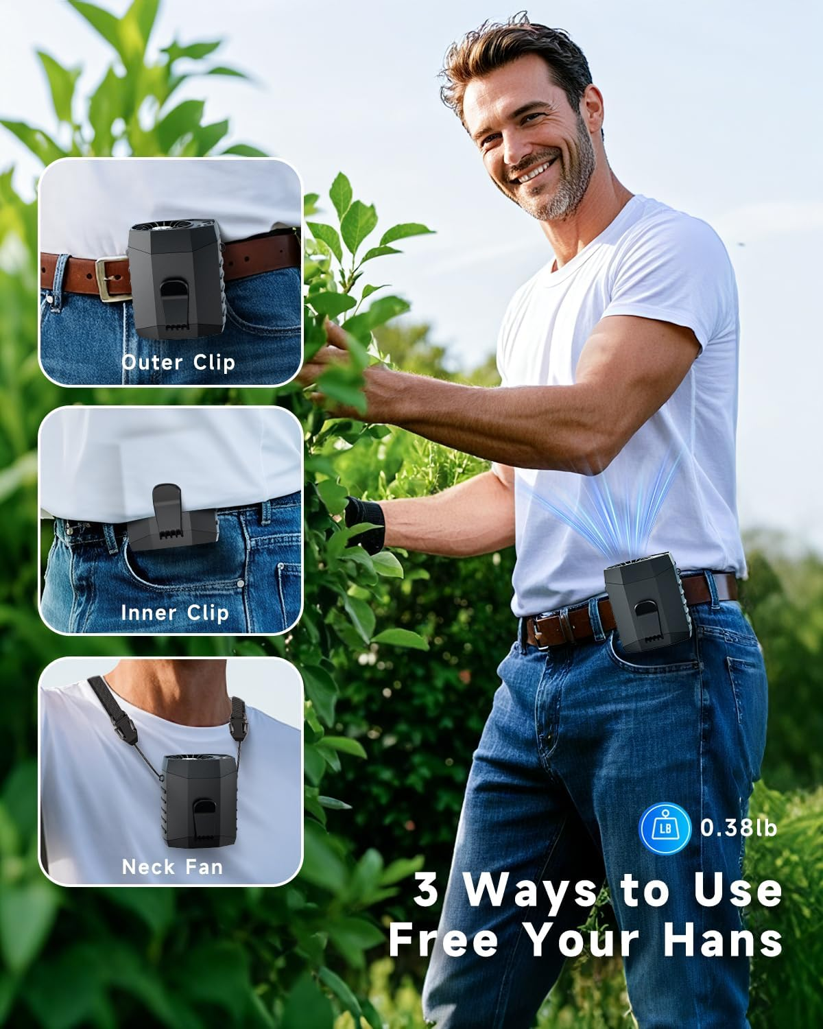 2025 Smart Portable Rechargeable Fan with LED Light & 25H Runtime, 4-Speed 9200RPM Turbo Cooling Personal Waist Fan, Wearable Neck & Belt Clip for Camping, Outdoor, Hiking - Black - Image 4