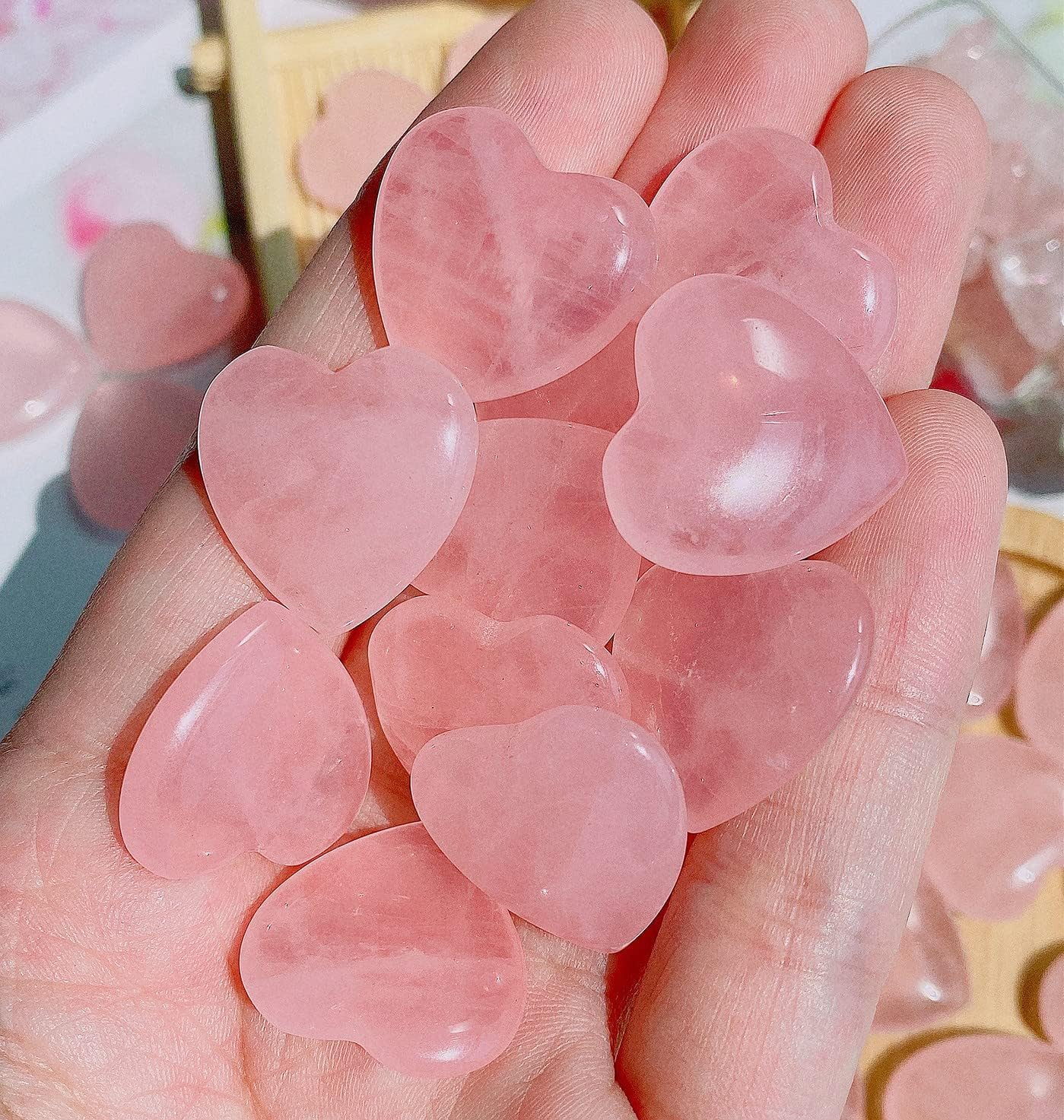 20 PCS Rose Quartz Heart Crystals Natural Crystal Polished Healing Cute Mini Pocket Stones Palm Thumb Love Gemstones Set Bulk Wholesale Reiki Energy Balancing Meditation Pink Heart Gifts for Mother Women - Image 6