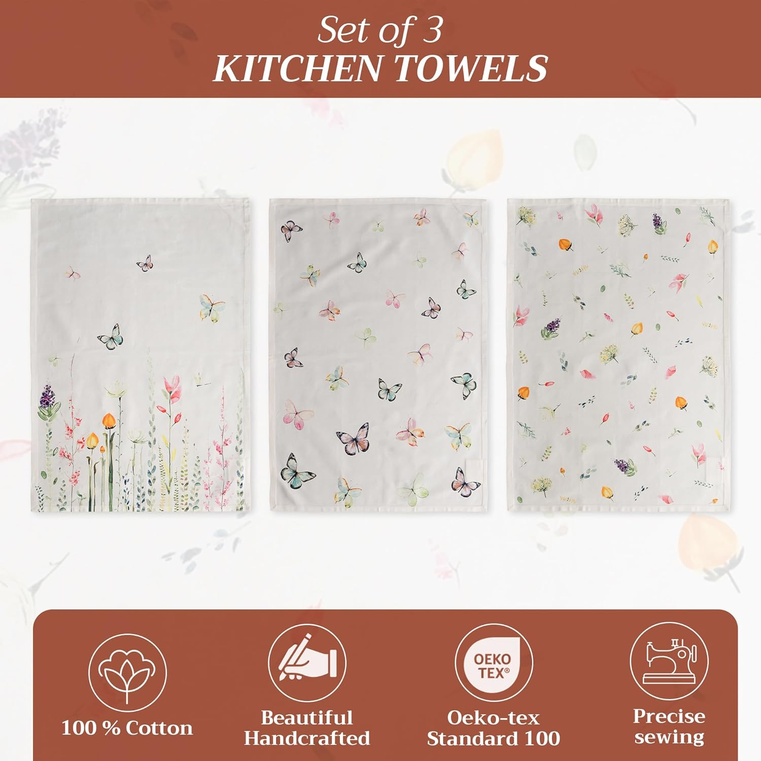 Kitchen Towels Set of 2 100% Cotton 27.50" X 20" Reusable Cloth Tea Dish Towels Absorbent with Hanging Loop for Kitchen, Dining, Cocktail Parties Spring/Summer (Botanical Fresh) - Image 2