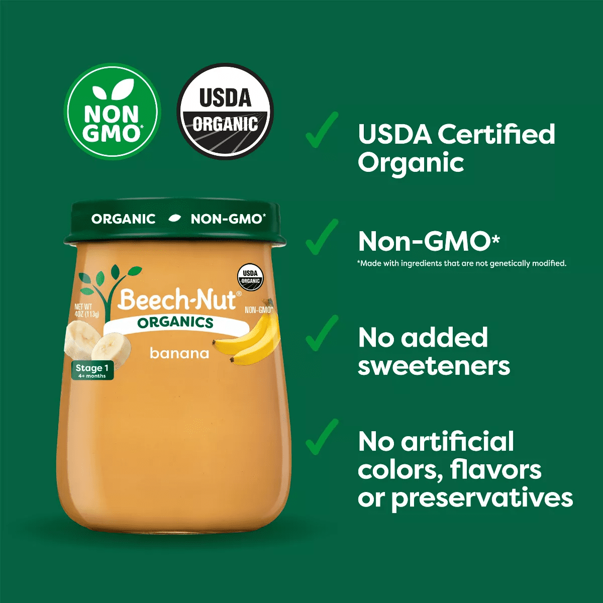 Beech-Nut Non-Gmo Organics Bananas Baby Food Jar - 4Oz - Image 3