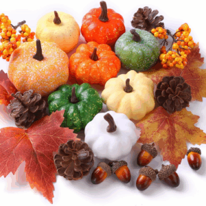 22Pcs Fall Mini Pumpkin Decorations Realistic Pumpkins Decor with Maple Leaves Plastic Pine Cones Acorns Berries Artificial Pumpkin for Thanksgiving Halloween Autumn Harvest Home Table Decor