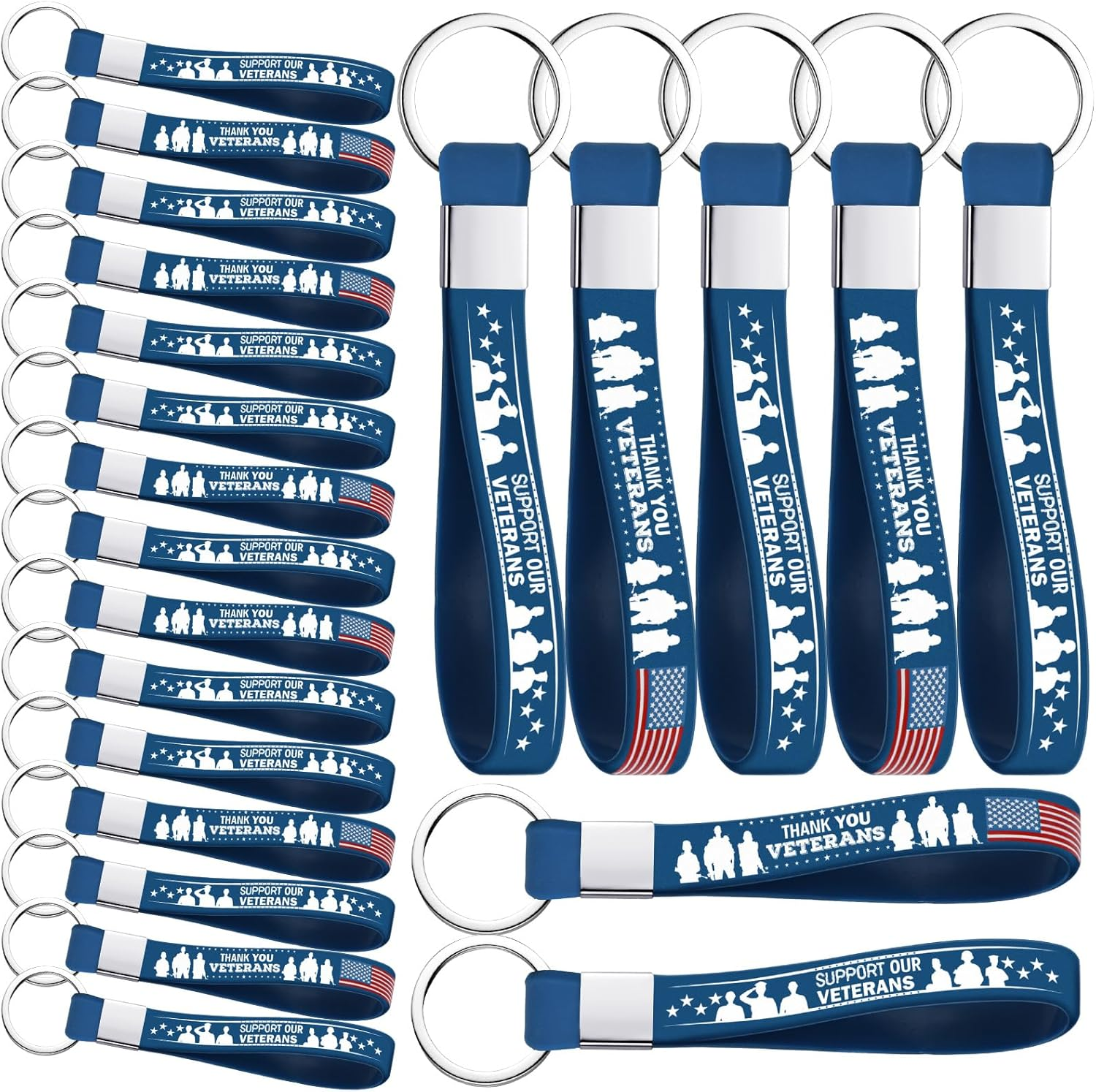 200 Pcs Veterans Day Gift Silicone Keychain Gifts Set Military Day Party Favors Bulk Patriotic Party Decoration Supplies