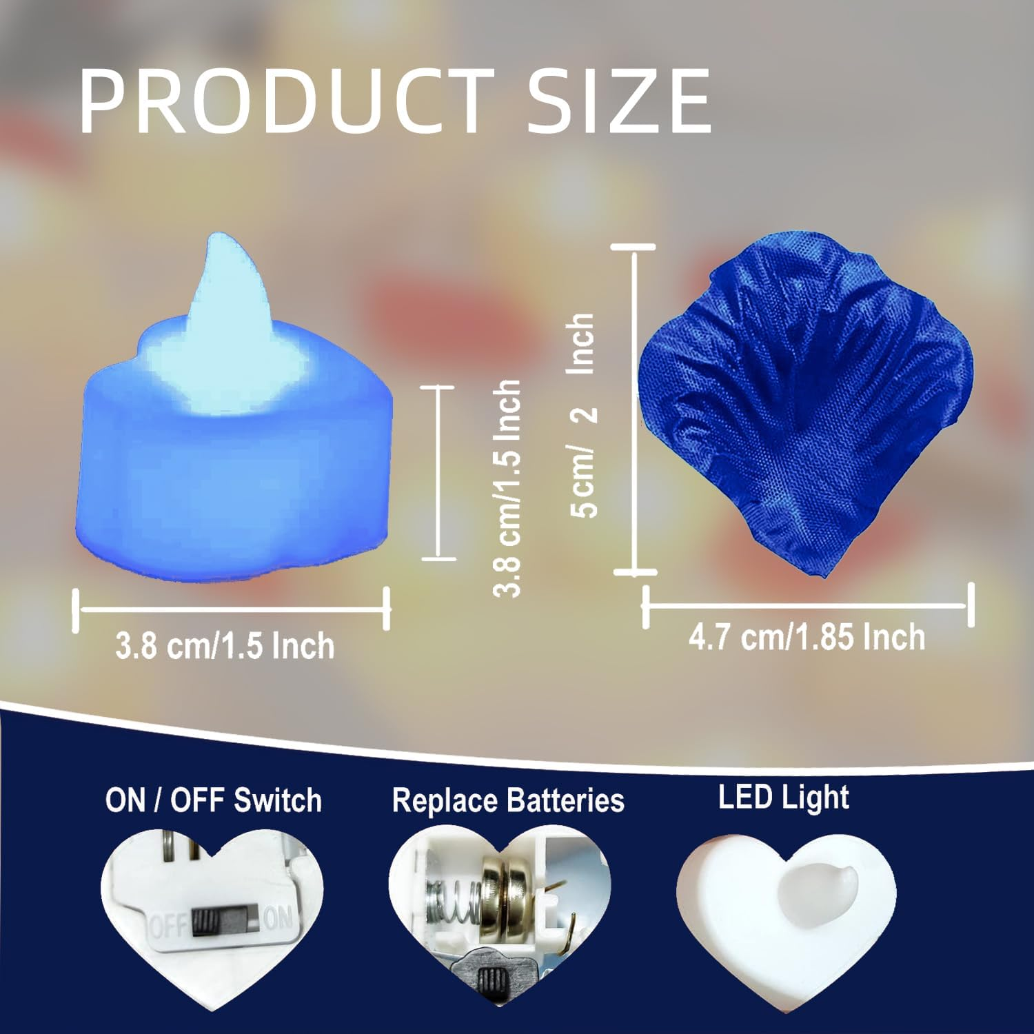 2000PCS Silk Rose Petals with 24 LED Tea Lights Candles, Romantic Night Decoration Set, Romantic Valentine, Wedding Anniversary, Send Her and Him Memories (Blue) - Image 2