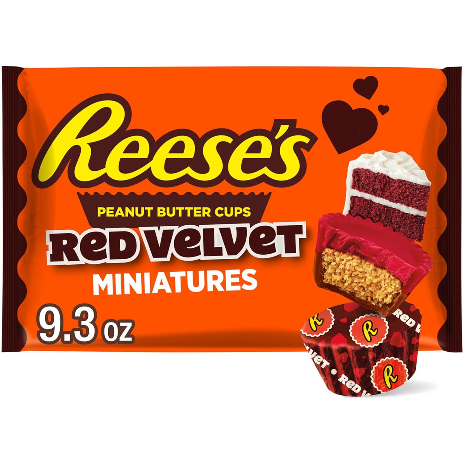 Miniatures Red Velvet Flavored Milk Chocolate Peanut Butter Cups, Valentine'S Candy Bag, 9.3 Oz