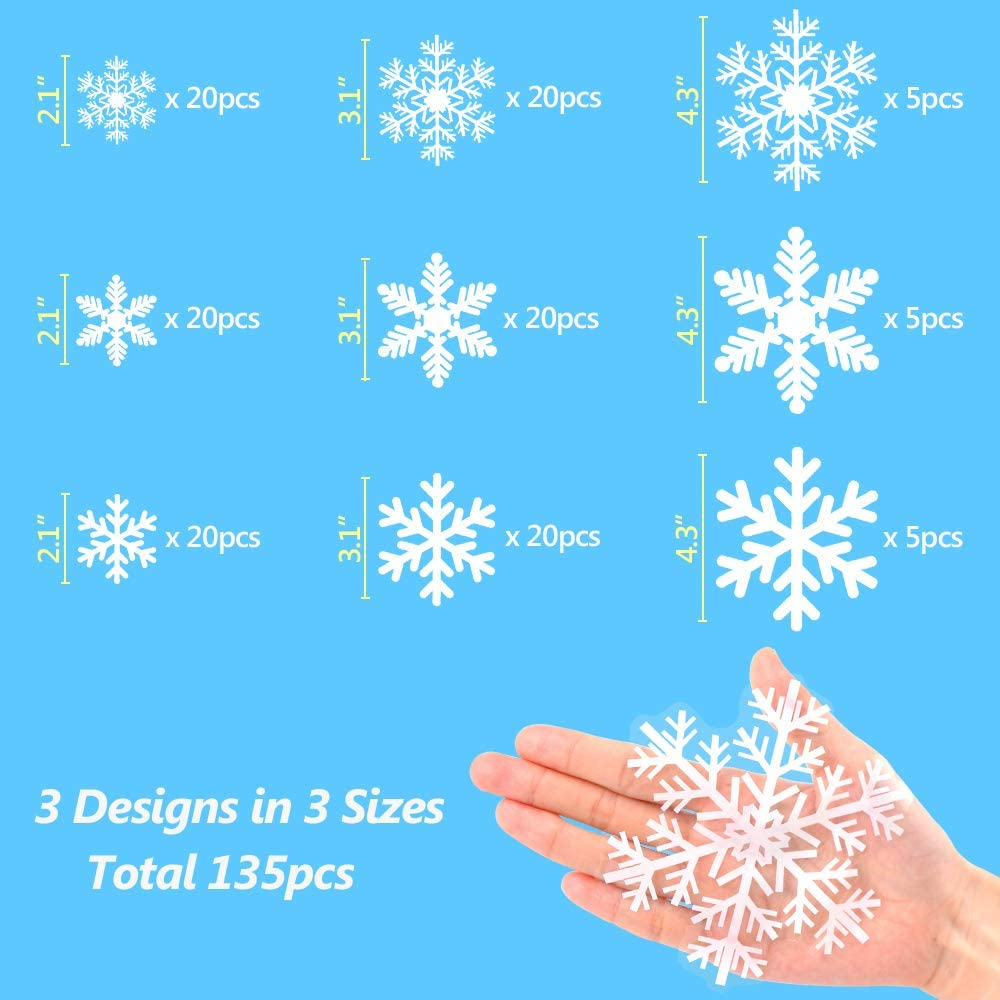 135Pcs Christmas Window Clings Snowflakes Window Decals Static Window Stickers for Christmas Decorations Windows Décor Ornaments Xmas Party Supplies Thanksgiving Party Décor - Image 6