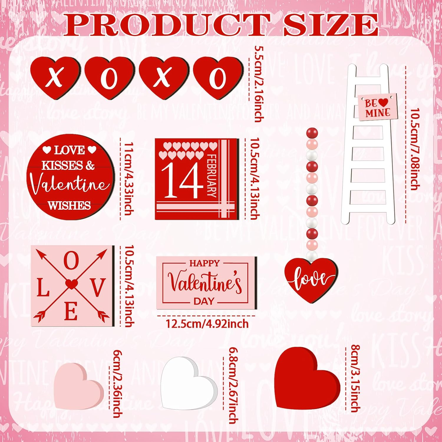 15 Pcs Tiered Tray Decor Set Red Heart Wooden Signs Table Decorations Farmhouse Decorative Trays Signs for Tabletop(Red, Pink) - Image 3