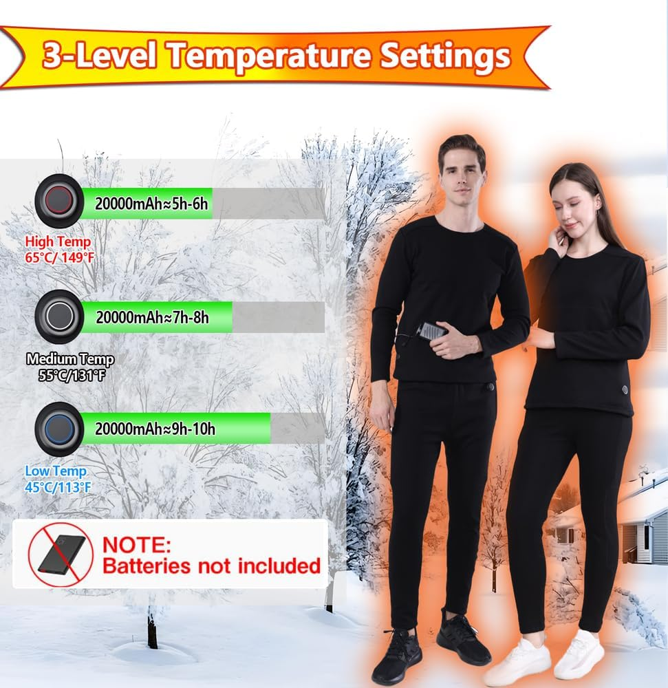 Winter Ski Heated Thermal Underwear Men Women USB Charge 42 Zone Intelligent Heated Thermals Top and Bottom Set - Image 3