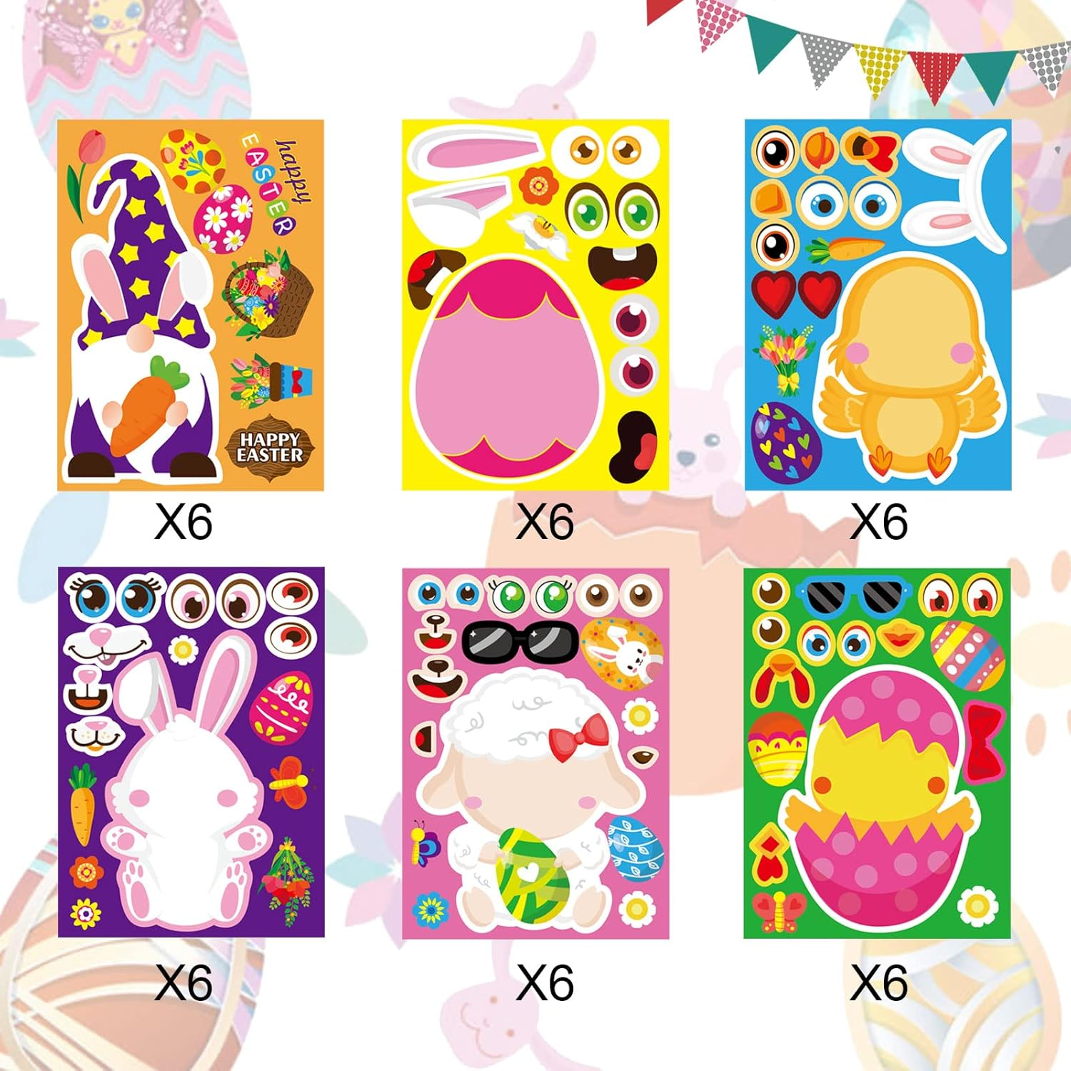 36 Sheet Easter Stickers for Kids,Easter Basket Stuffers,Make a Face Sticker with Animal Egg Themed,Make Your Own Stickers,Decorations Gift Kids Party Favor Supplies Crafts - Image 2