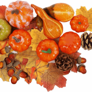 Fall Decorations for Home-6Pcs Mini Pumpkins & 2Pcs Gourds, 30Pcs Leaves & 10Pcs Acorns, 2Pcs Pinecones Centerpiece Set -Thanksgiving Harvest Decor for Table Mantel (Largest: 4.5" X 2.1")