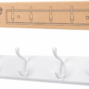 Wooden Coat Rack, Wall-Mounted Organizer for Closet, Entryway, Hallway, Foyer, Bedroom, Heavy Duty Double Hooks for Hanging Towels, Bags, Hats, Jackets, Key (White, 5 Hooks)