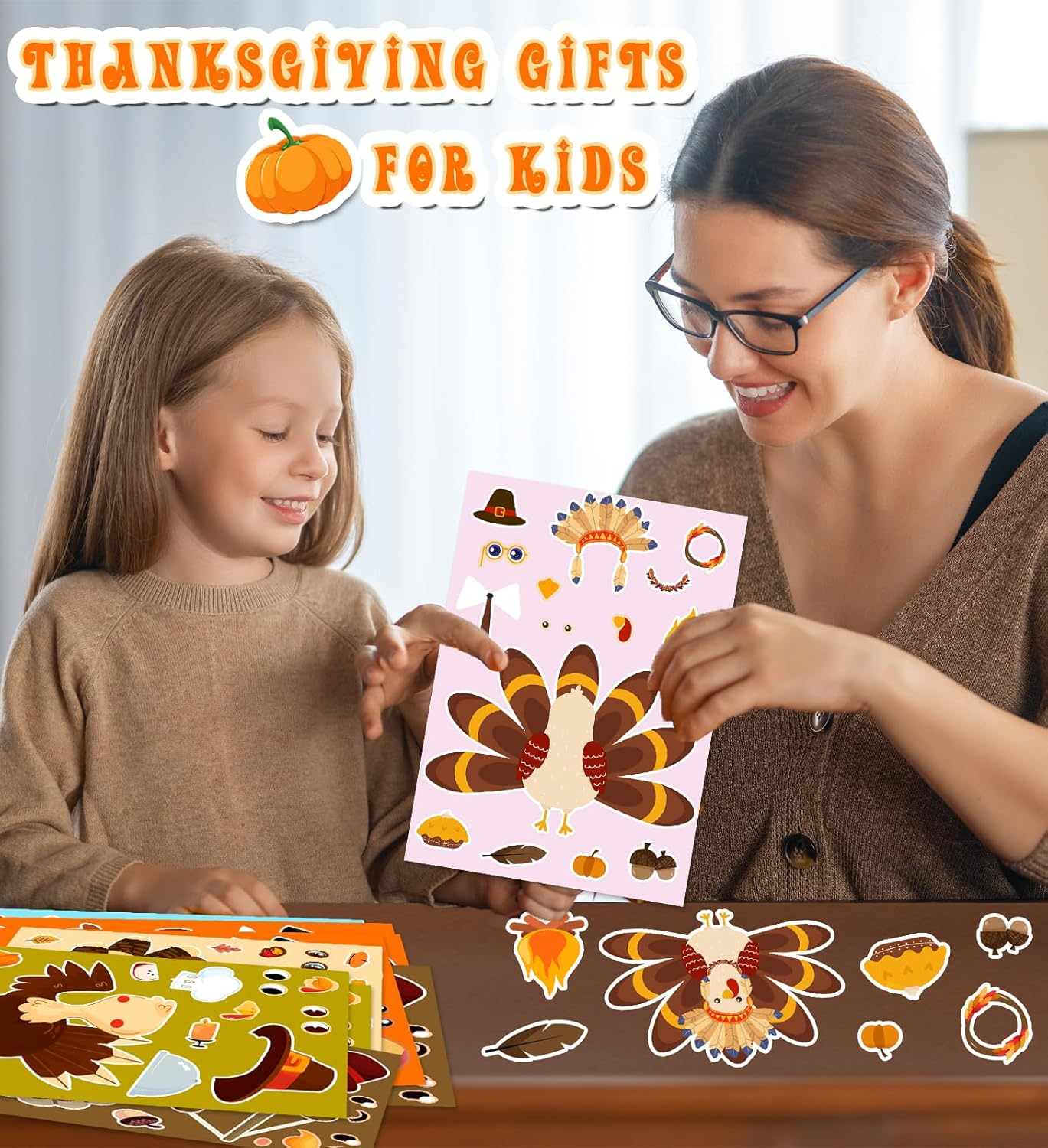 Thanksgiving Stickers for Kids, DIY Crafts Stickers for Kids, Make a Turkey Face Sticker, Thanksgiving Games Activities Decorations Party Supplies(24 Sheets) - Image 5