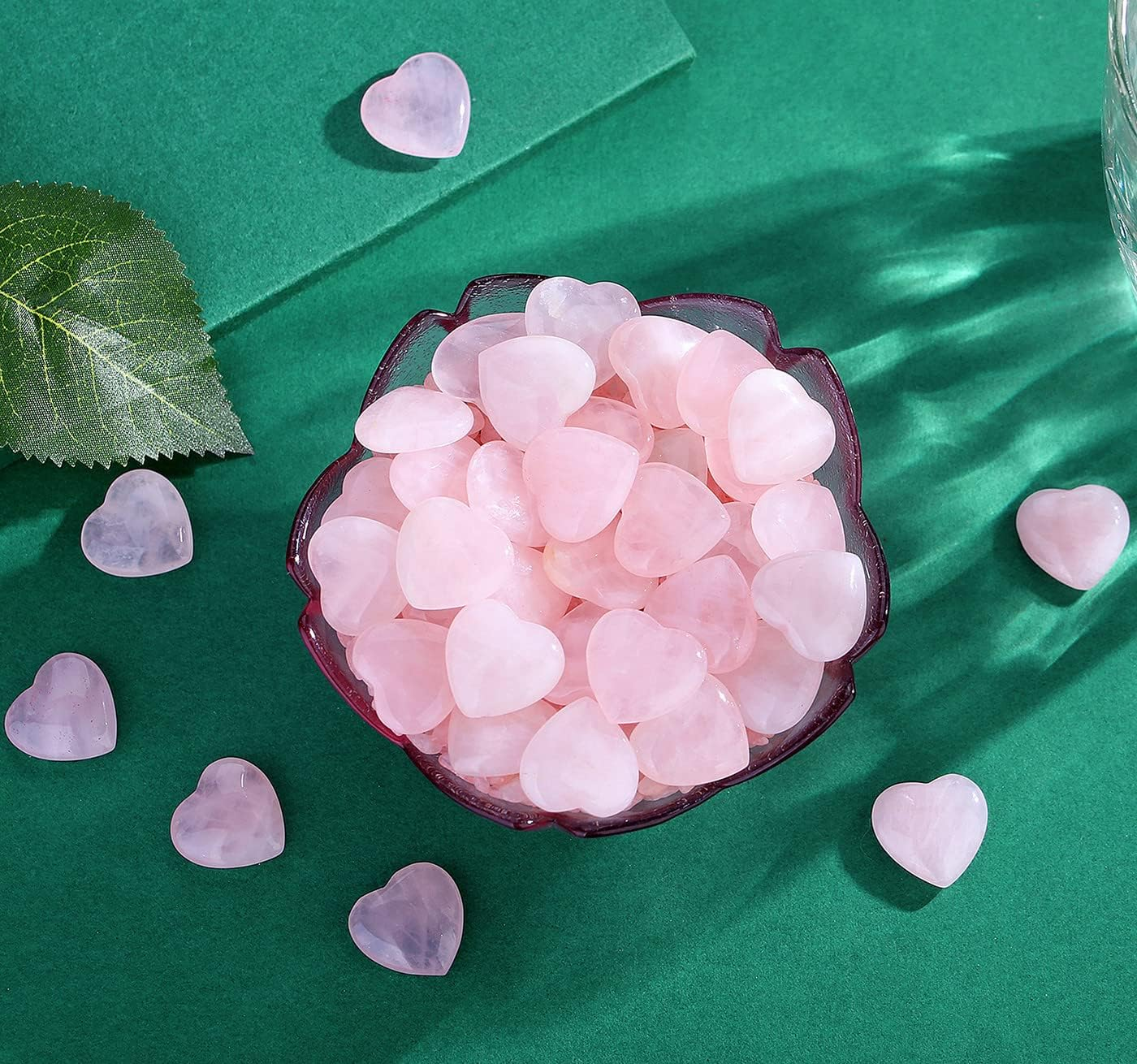 20 PCS Rose Quartz Heart Crystals Natural Crystal Polished Healing Cute Mini Pocket Stones Palm Thumb Love Gemstones Set Bulk Wholesale Reiki Energy Balancing Meditation Pink Heart Gifts for Mother Women - Image 3