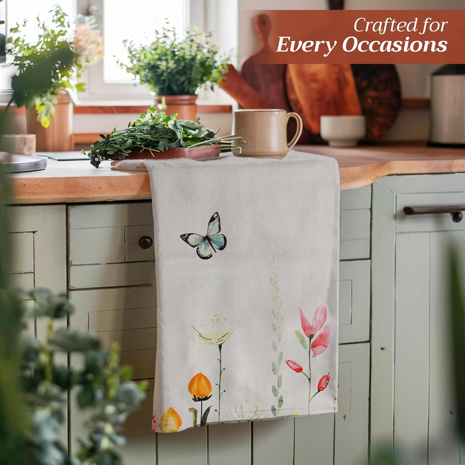 Kitchen Towels Set of 2 100% Cotton 27.50" X 20" Reusable Cloth Tea Dish Towels Absorbent with Hanging Loop for Kitchen, Dining, Cocktail Parties Spring/Summer (Botanical Fresh) - Image 6