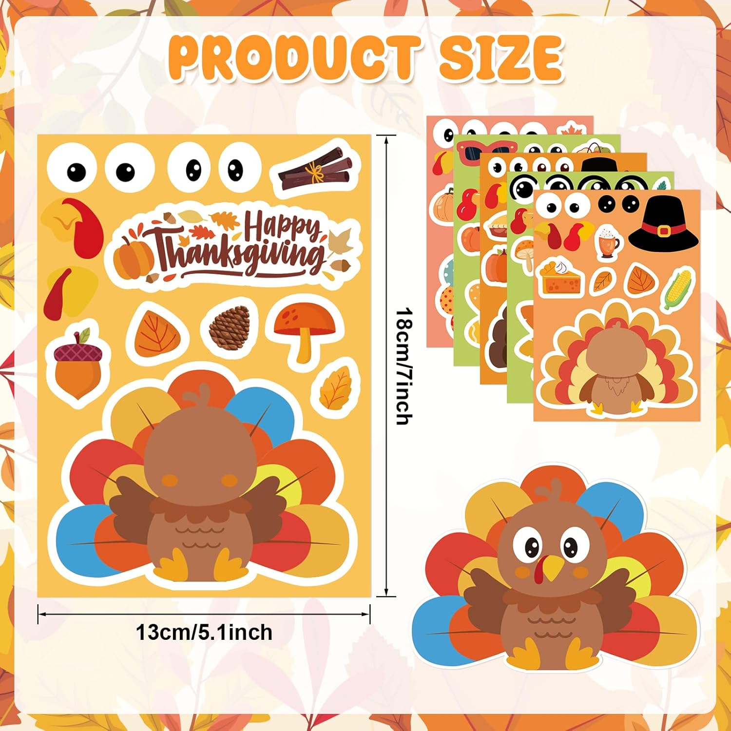 Thanksgiving Stickers for Kids 36 Sheets Make a Turkey Face Stickers Thanksgiving Crafts for Kids Make Your Own Turkey Sticker - Image 3