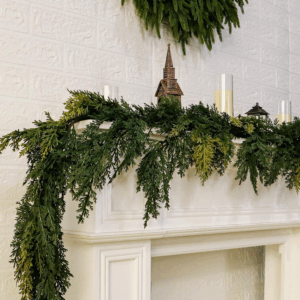 6Ft Christmas Garland Real Touch Artificial Cedar Cypress Garlands Faux Pine Realistic Greenery Garland for Table, Stairs, Porch, Mantle, Fireplace Indoor Outdoor Christmas Decorations (Green)