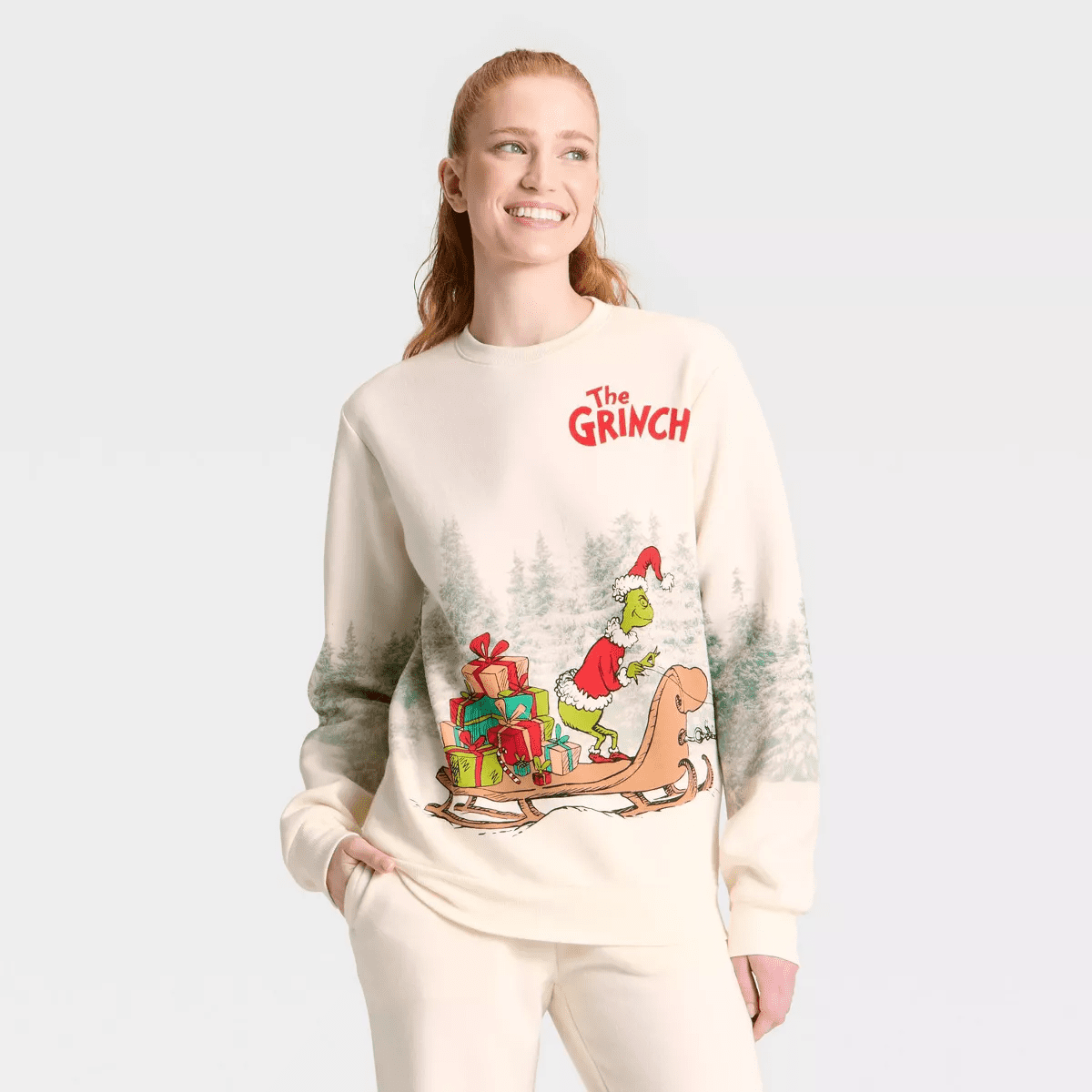 Adult Grinch Sled Graphic Sweatshirt - Cream - Image 2