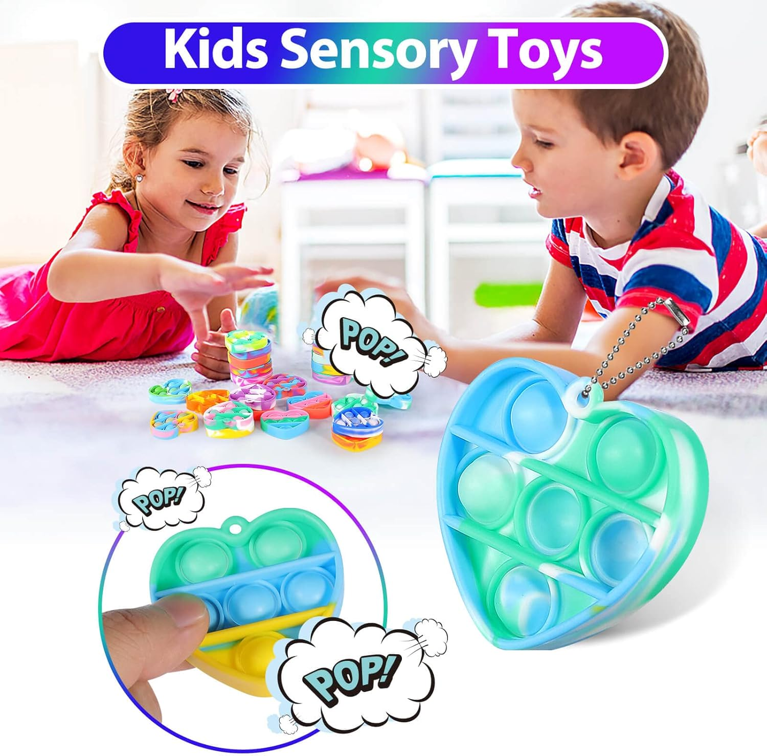 Pop Fidget Toys Bulk Its Valentines Day Gifts for Kids Classroom 30 Pack Valentine Party Favors for Kids Mini Pop Heart Keychain It Fidget Toy Fidgets for Classroom Prizes Birthday Goodie Bag Stuffers - Image 5