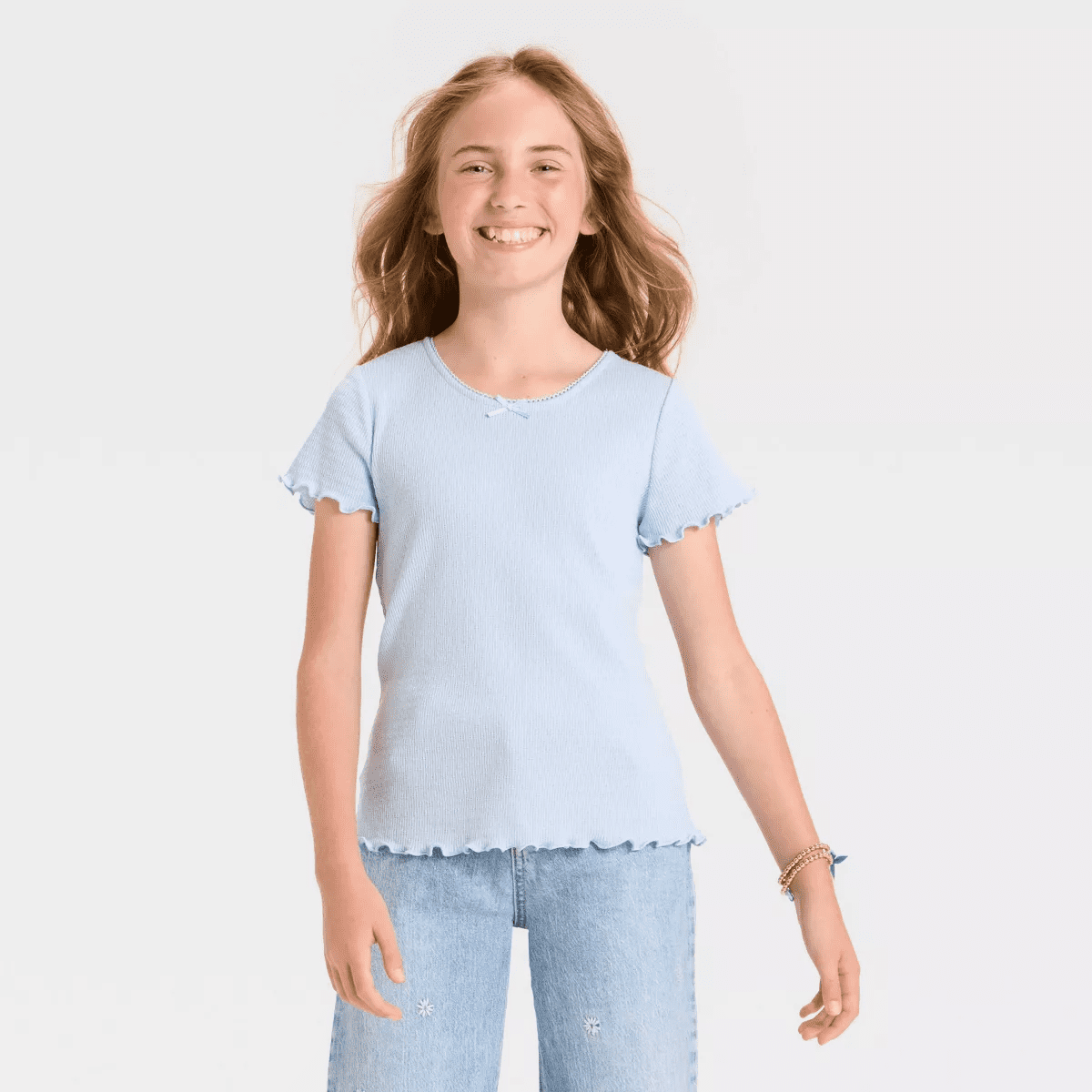 Girls' Short Sleeve Fitted Pointelle T-Shirt - Cat & Jack™