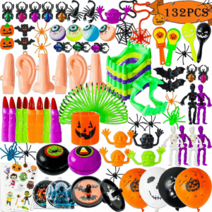 132Pcs Halloween Party Toys Assortment for Kids Halloween Party Favors Prizes Box Toy Assortment Classroom Trick Treating Halloween Treasure Box Toys(Random)