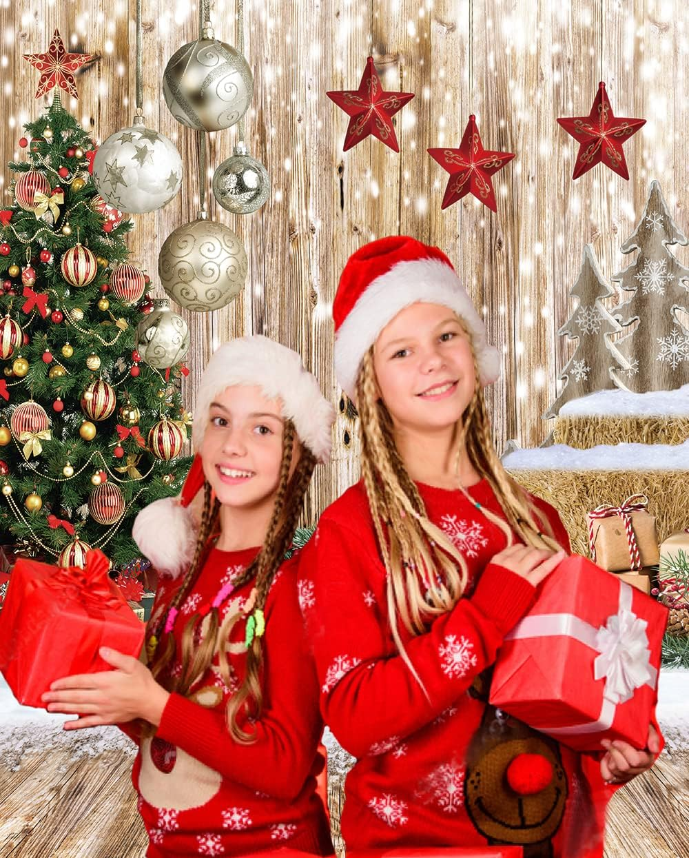 5X7FT Christmas Backdrop Wood Floor Winter Snow Xmas Tree Gift Family Party Background New Year Party Decoration - Image 5