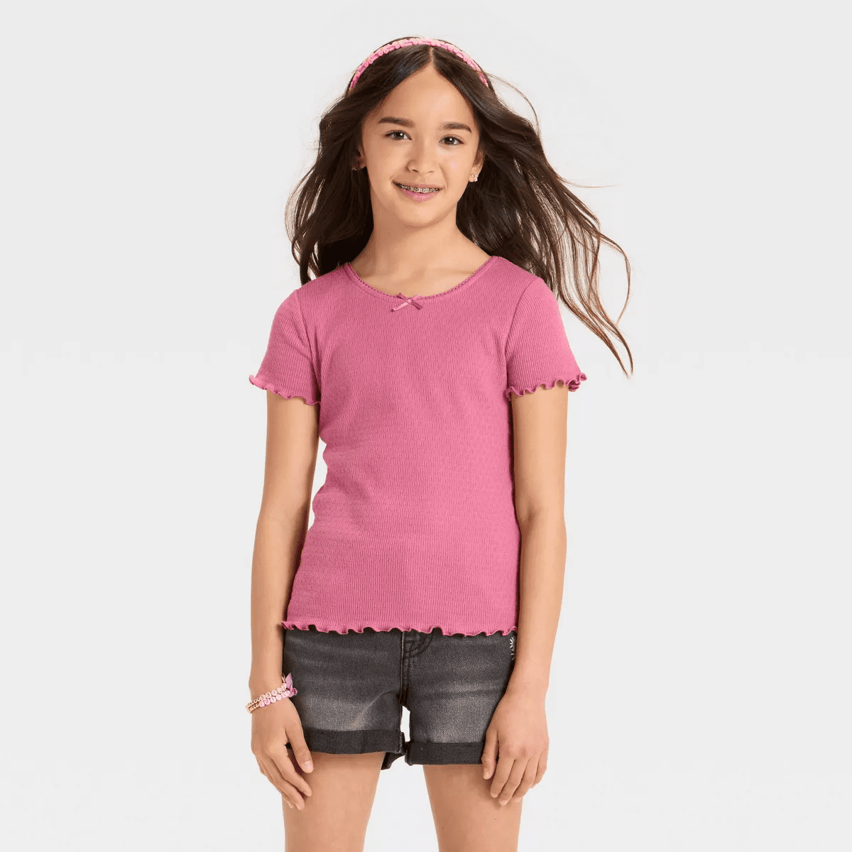 Girls' Short Sleeve Fitted Pointelle T-Shirt - Cat & Jack™ - Image 4