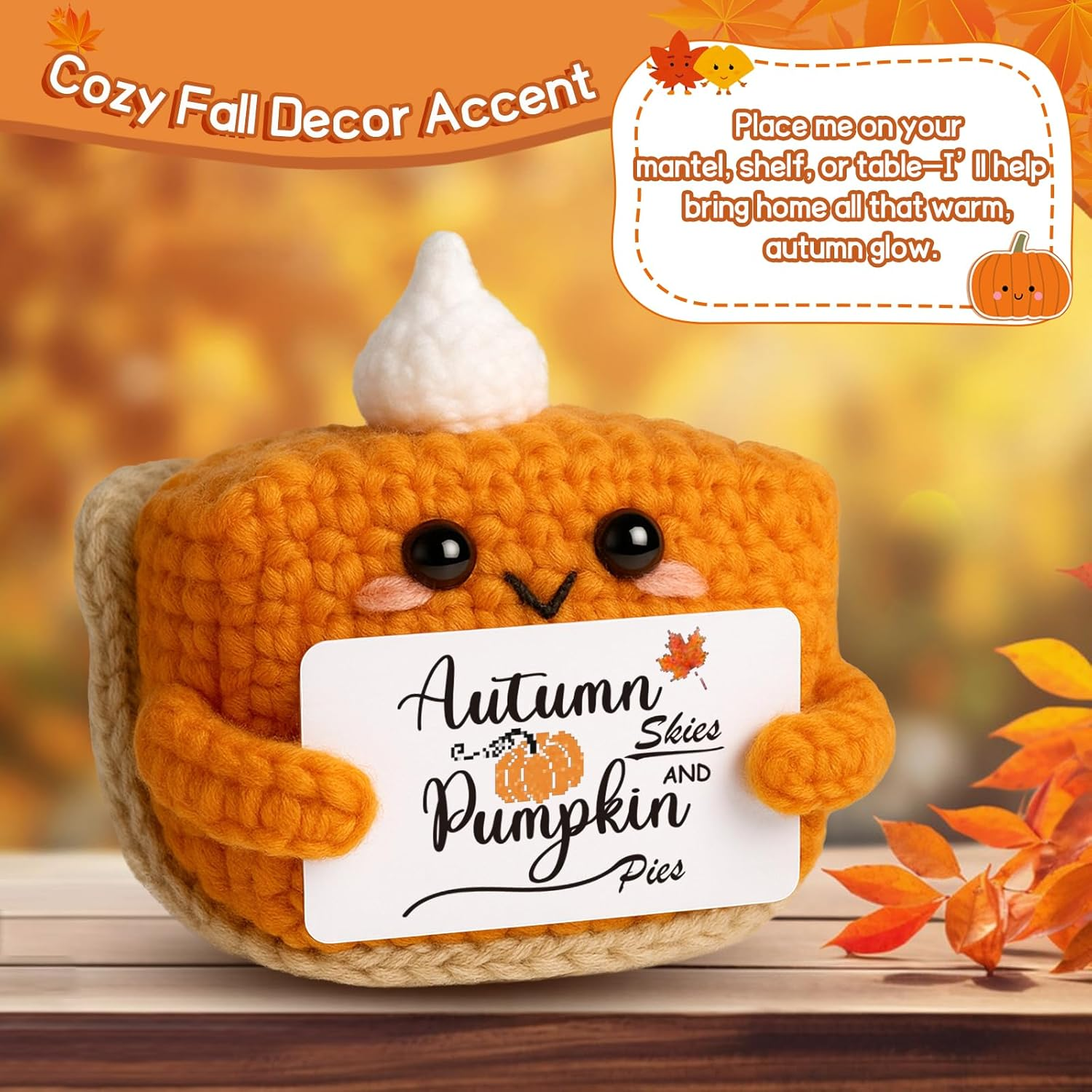 Thanksgiving Fall Decor Mini Pumpkin Pie Crochet Doll, Small Autumn Season Holiday Pumpkin Items Plush Gift, Cute Halloween Home Office Indoor Table Decoration, Christmas Stocking Stuffer Ornament - Image 4