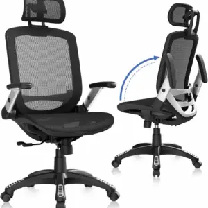 Ergonomic Office Chair, High Back Home Desk Chair with Headrest, Flip-Up Arms, 90-120° Tilt Lock and Wide Cushion, Big and Tall Mesh Chairs for Man Woman, Black Task Chair