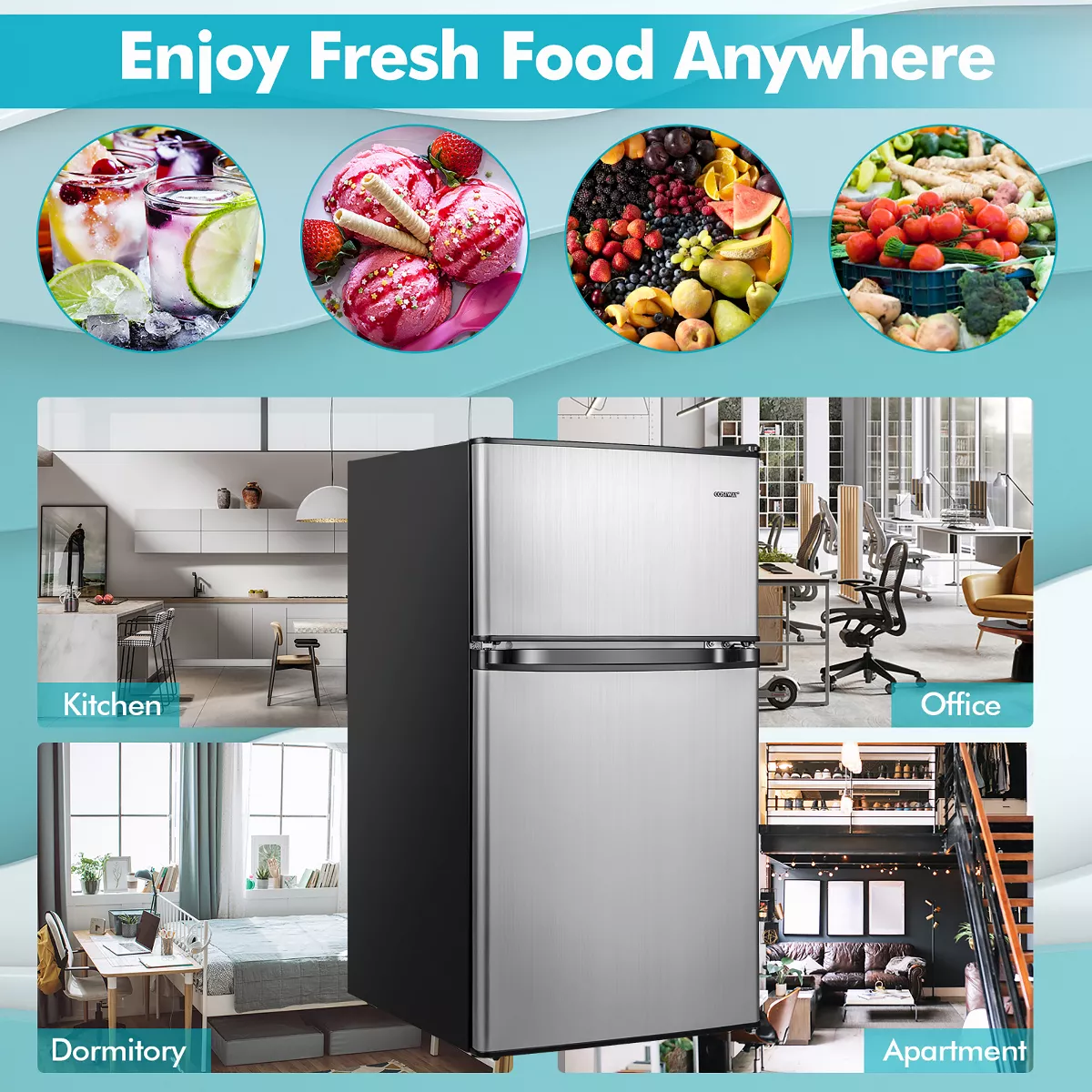 Costway 3.2 Cu.Ft Mini Refrigerator with Freezer Compact Fridge with 2 Reversible Door - Image 7