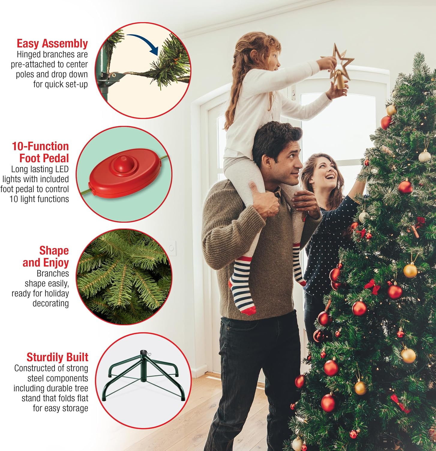 Pre-Lit Artificial Full Christmas Tree, Green, Dunhill Fir, Dual Color LED Lights, Includes Stand, 7.5 Feet, Dual Colored Lights - Image 10