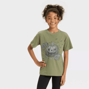 Girls' Short Sleeve Oversized Halloween Graphic T-Shirt - Cat & Jackâ„¢ Olive Green
