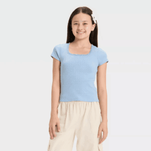 Girls' Lace Trim Short Sleeve Pointelle T-Shirt - Art Class