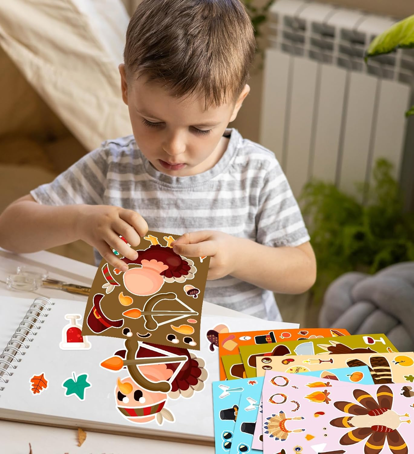 Thanksgiving Stickers for Kids, DIY Crafts Stickers for Kids, Make a Turkey Face Sticker, Thanksgiving Games Activities Decorations Party Supplies(24 Sheets) - Image 4