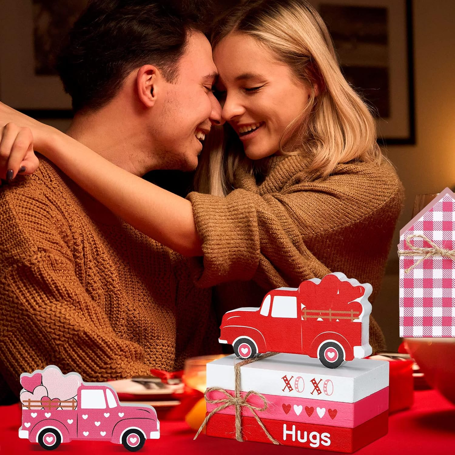 5-Piece Valentine'S Day Tiered Tray Decorations - 3 Faux Books Bundle with Twine, Red Truck & Heart Valentine House Sign - Table Decor for Bookshelf - Image 4